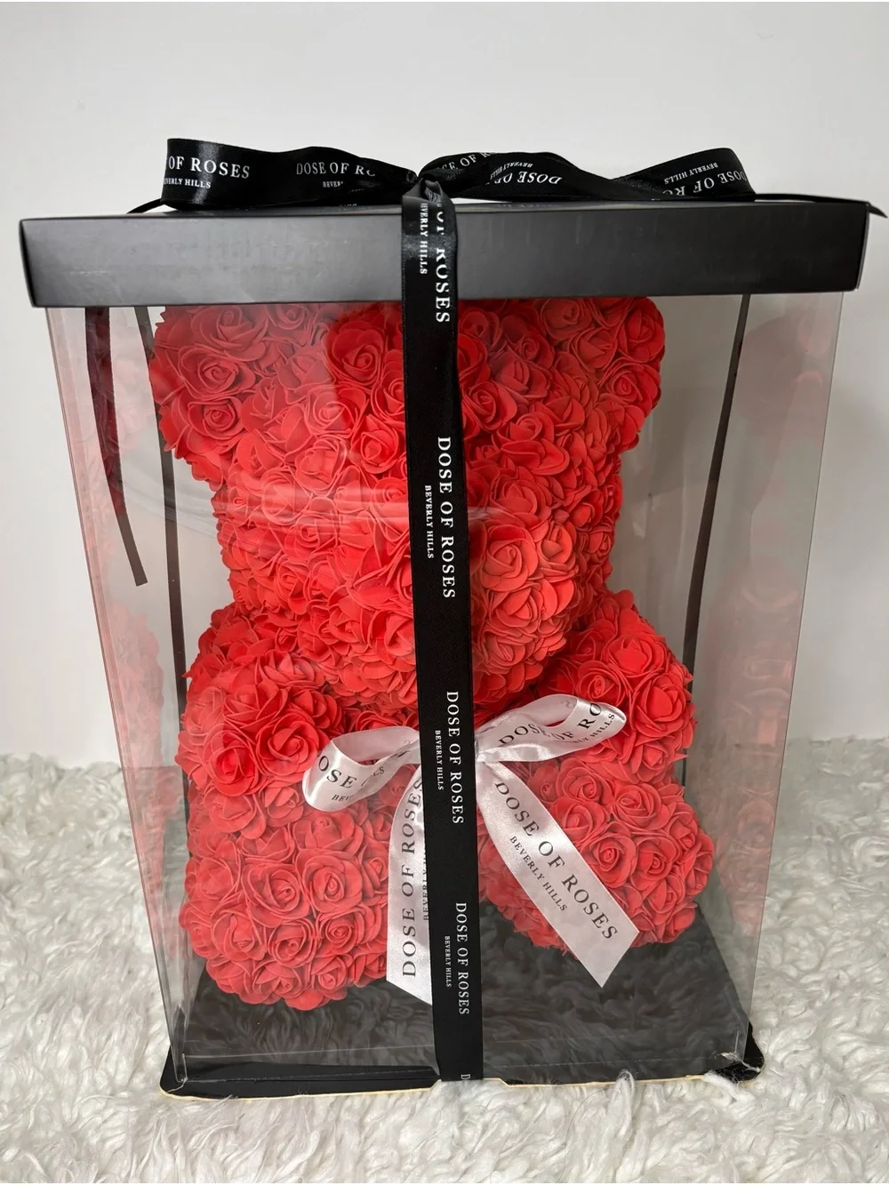 Dose of Roses Red Artificial Rose Bear Topiary Arrangement in Display Box
